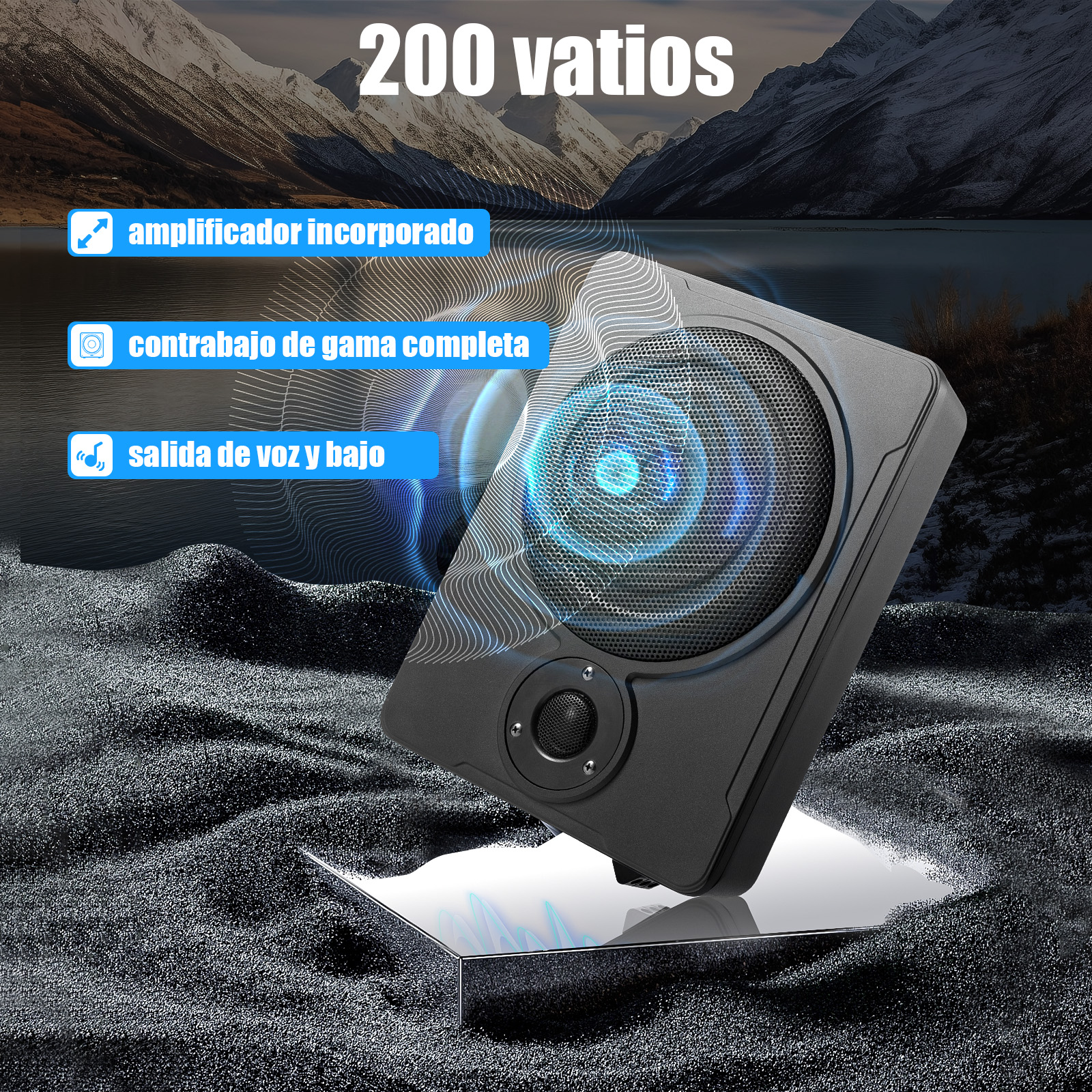 Altavoz subbajo Kit delgado de audio para automóvil o camión Subwoofer alimentado por debajo del asiento 8 pulgadas 600W