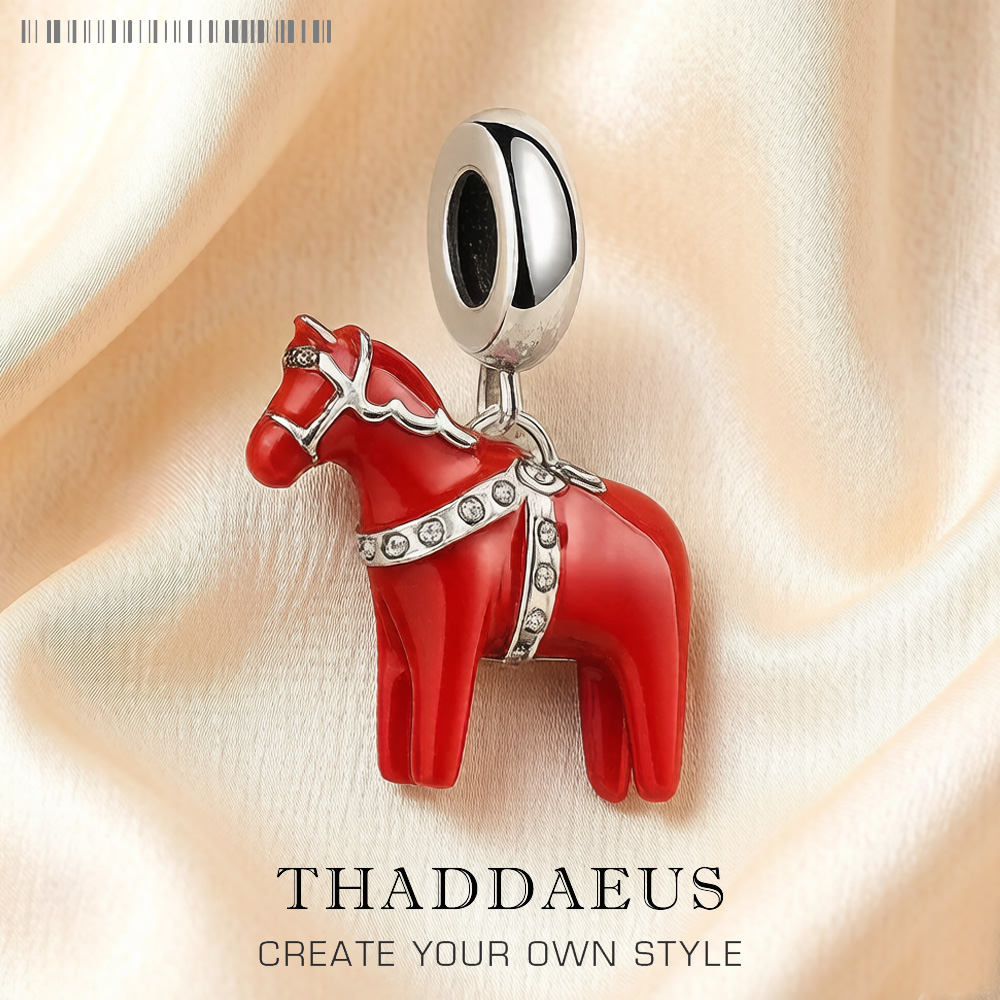 Ciondolo cavallo Dalarna rosso in argento sterling 925 con ciondolo pendente, bracciale, collana, donna, uomo, gioielleria raffinata vintage