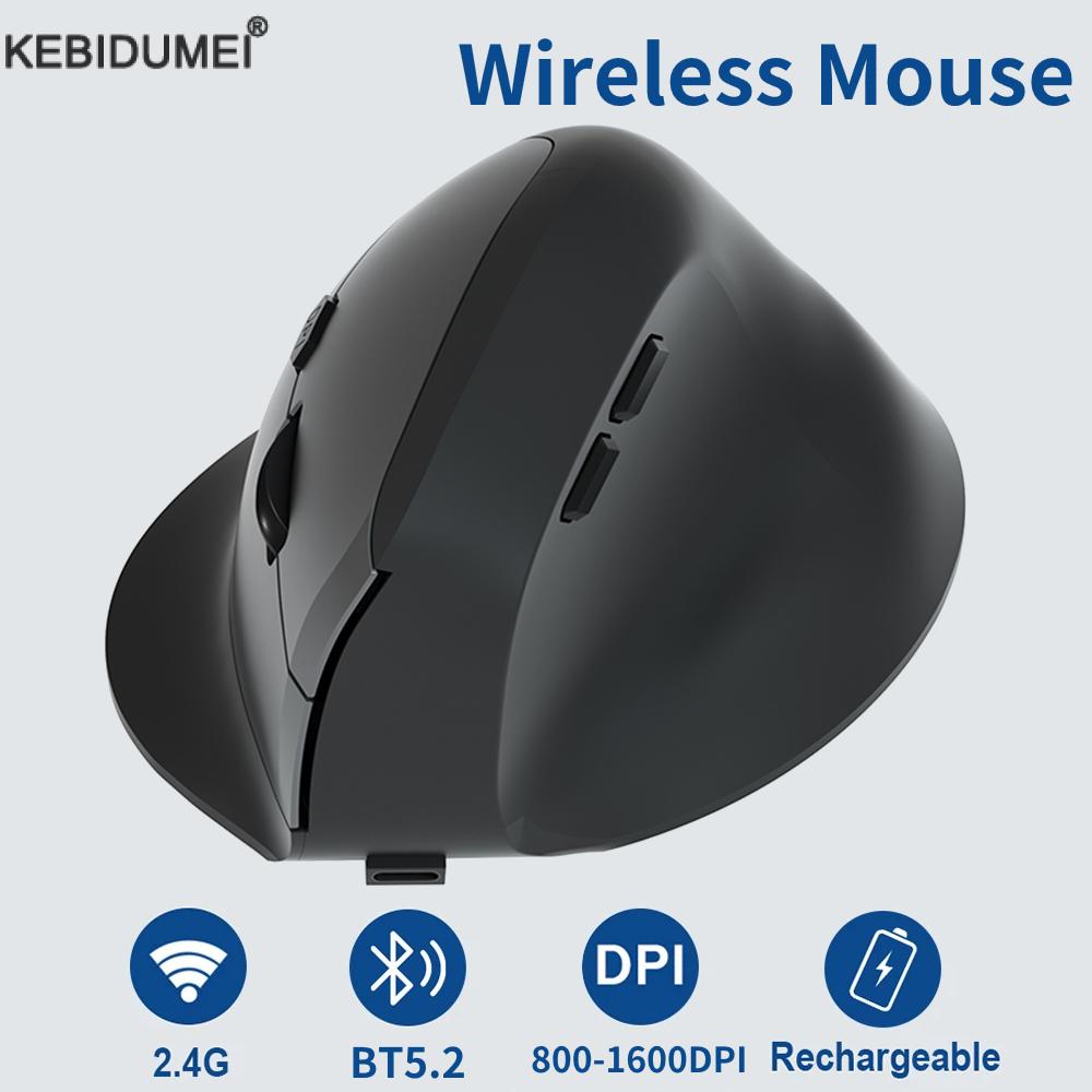 Mouse nirkabel ergonomis vertikal, tetikus Bluetooth 2.4G USB 1600DPI 6 tombol bisu untuk MacBook Tablet Laptop komputer