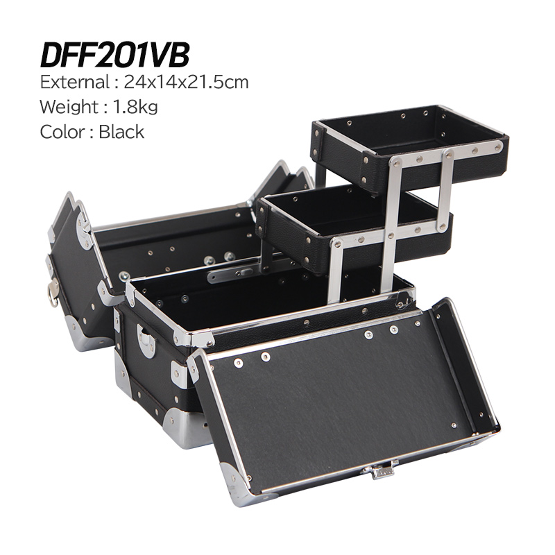 ALICOS DFF201-VB 24x14x21.5cm Estojo de trem de maquiagem profissional com bandejas multicamadas, caixa organizadora de cosméticos portátil, trave rígido
