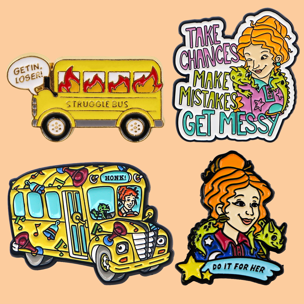 Broches esmaltados de autobús escolar mágico para mujer, insignias, alfileres de solapa para mochilas, accesorios de joyería de moda, regalos para niños