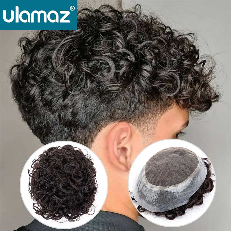 Lace Pu Toupee Hair Men Curly Wigs Human Hair Men's Lace Australia Male Hair Prosthesis Natural Man Wig Hair System Wig For Men