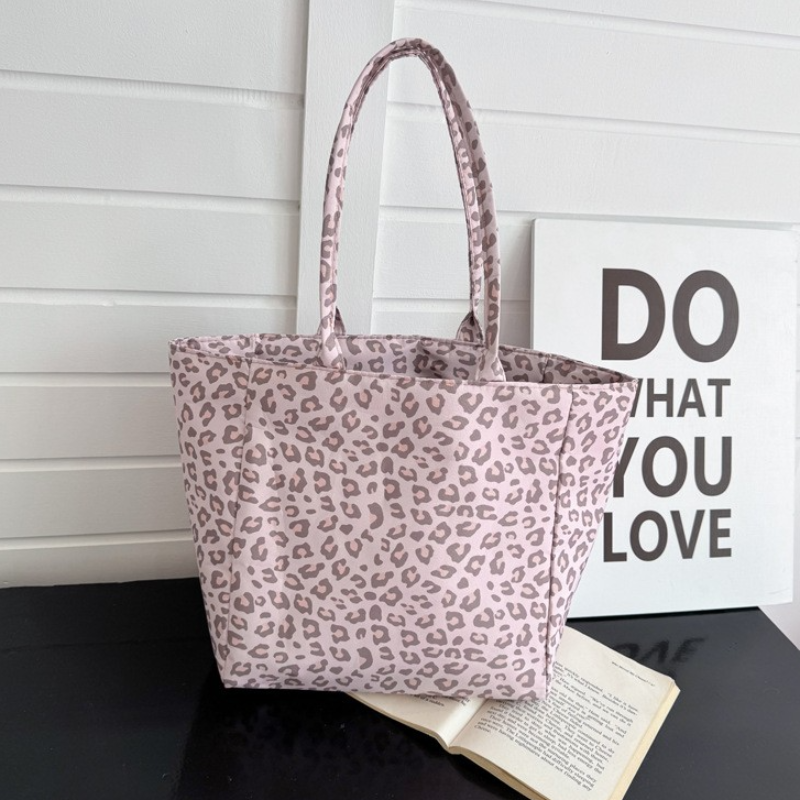 Canvas draagtas met luipaardprint voor dames, grote capaciteit, casual schoudertas, dagelijkse handtas voor winkelen, werk, reistas