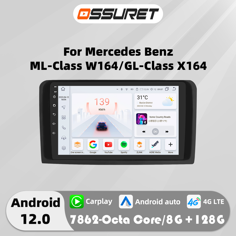 Autoradio Android 4G Carplay para Mercedes Benz ML GL W164 ML350 ML500 GL320 X164 ML320 GL350 Auto Multimedia GPS estéreo 9 "Audio