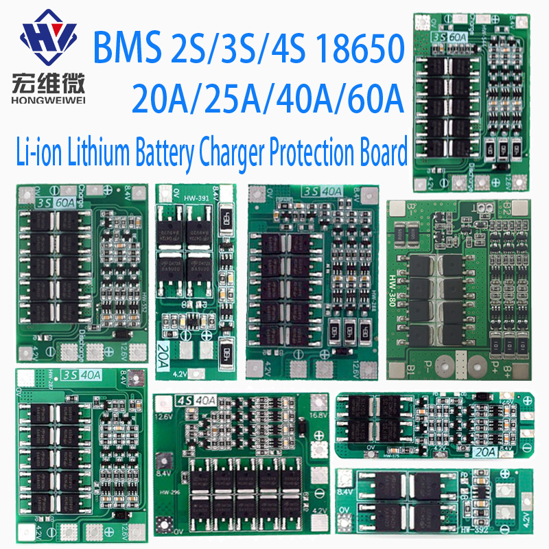 Batería de litio de iones de litio 2S 3S 4S, placa de protección del cargador 18650 BMS 20A 25A 40A 60A, mejora el equilibrio con el Motor de taladro