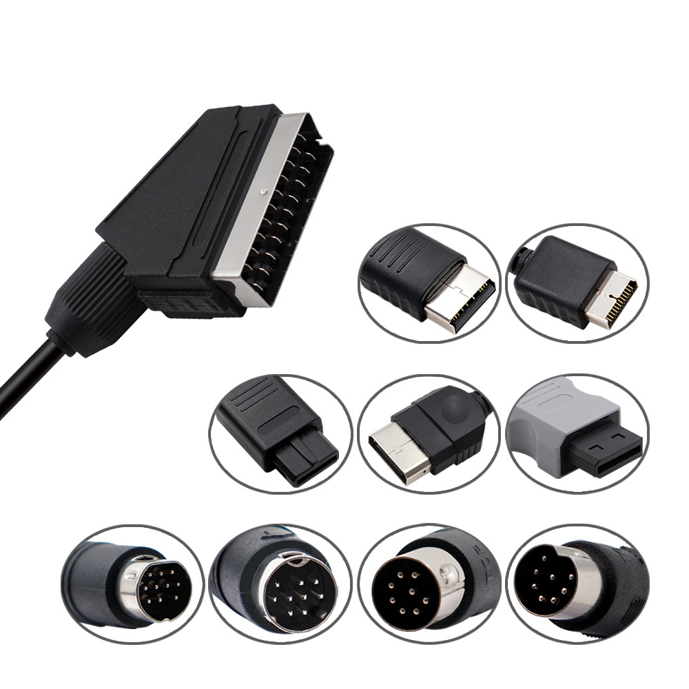 Кабель Scart RGB длиной 1,8 м для PS2/PS1/PS3/SEGA Mega Drive1/MD2/DC Dreamcast/Saturn/XBOX/XBOX 360, ретро-игровые консоли