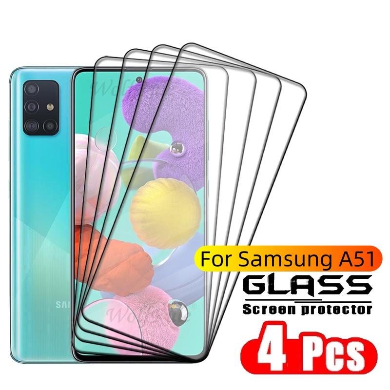 4 BH kaca tutup penuh untuk Samsung A51, pelindung layar kaca Tempered HD 9H perlindungan penuh Samsung A51 A 51