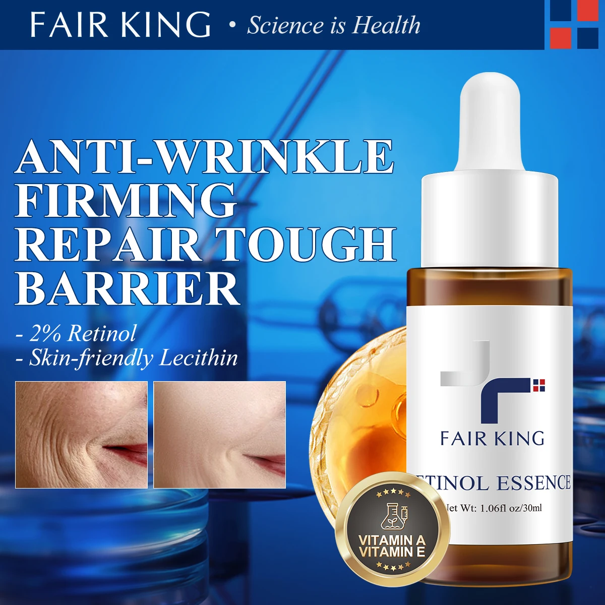 Retinol Serum Anti-Aging Lightening Wrinkle Whitening Spots Accelerates Skin Renewal and Shrinks Pores Vitamin A Serum