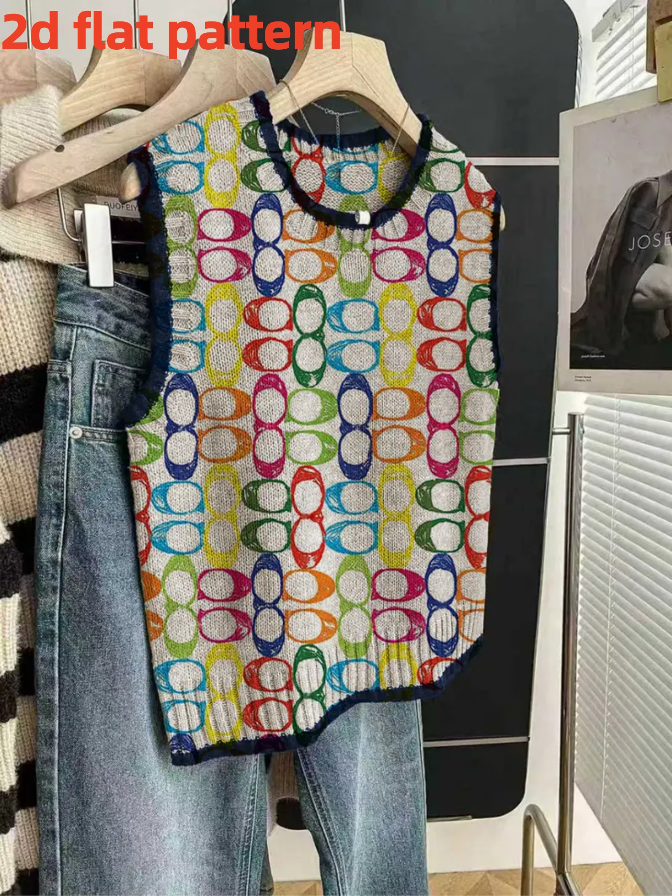 2D Flat Pattern Four-Season Fashion New Pullover Round Neck Vest Women's Top Digital Print Trendy Women's Vest