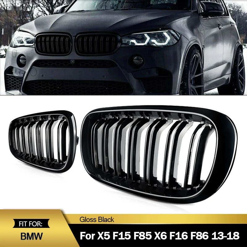 SAIQINGSP CAR Akcesoria NARZĘDZIA Lewe i prawe Kratki przednie Do BMW F15 F85 X5 F16 F86 X6 Przednie nerki Gloss Black 2014-2017
