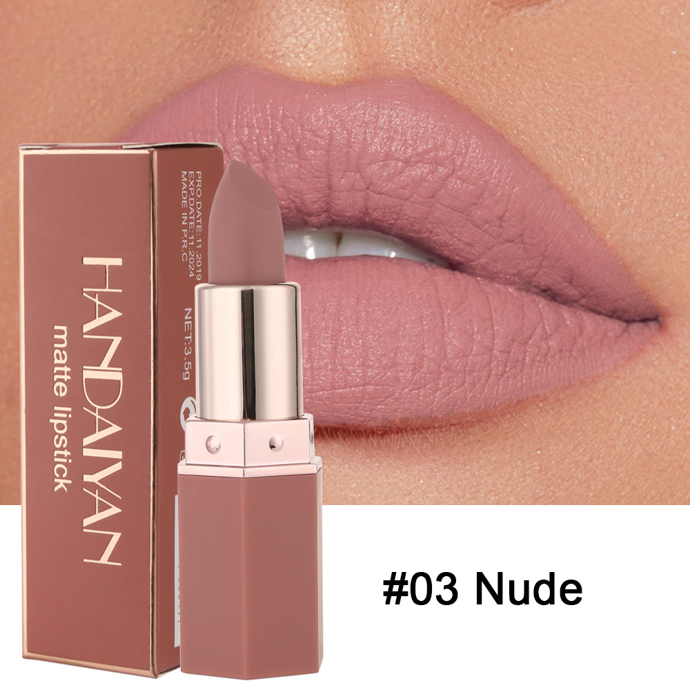 Handaiyan 6 colores mate impermeable terciopelo desnudo lápiz labial Sexy rojo marrón pigmentos maquillaje profesional de larga duración