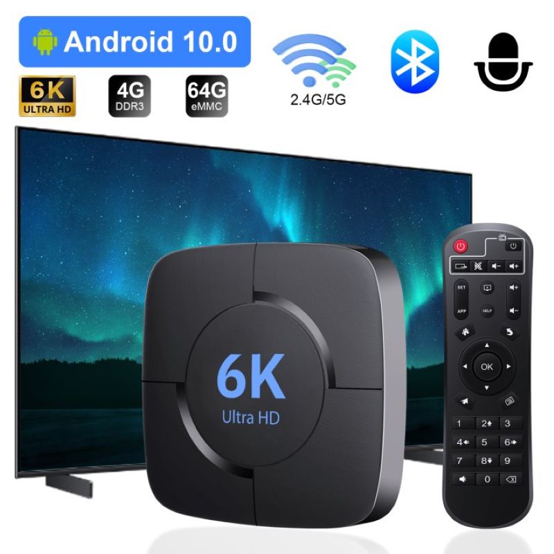 HONGTOP Smart TV Box 6K Android 10 compatible con vídeo 4K HD 1080p 2,4G/5G WiFi Bluetooth H.256 reproductor multimedia de voz inteligente decodificador