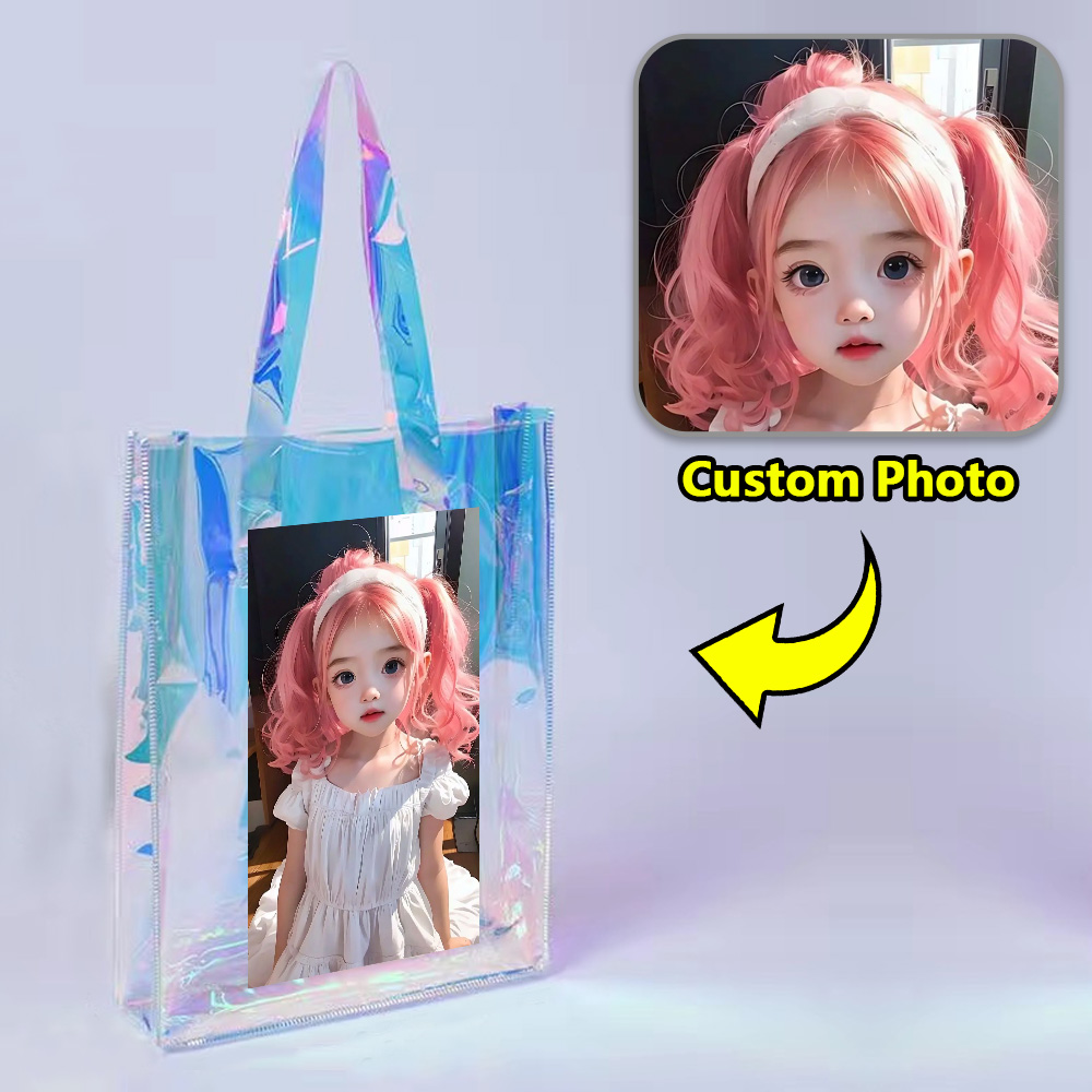 30 teile/los Transparente Laser PVC Einkaufstasche Geschenk Tasche Angepasst Business Marke Logo Wasserdichte Große Kapazität Einkaufstasche