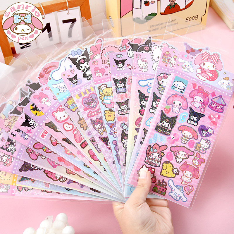 Sanrio Cartoon 20 sztuk naklejki Pochacco Kuromi Melody Kitty Kawaii naklejki szkolne artykuły papiernicze prezenty urodzinowe hurtownia