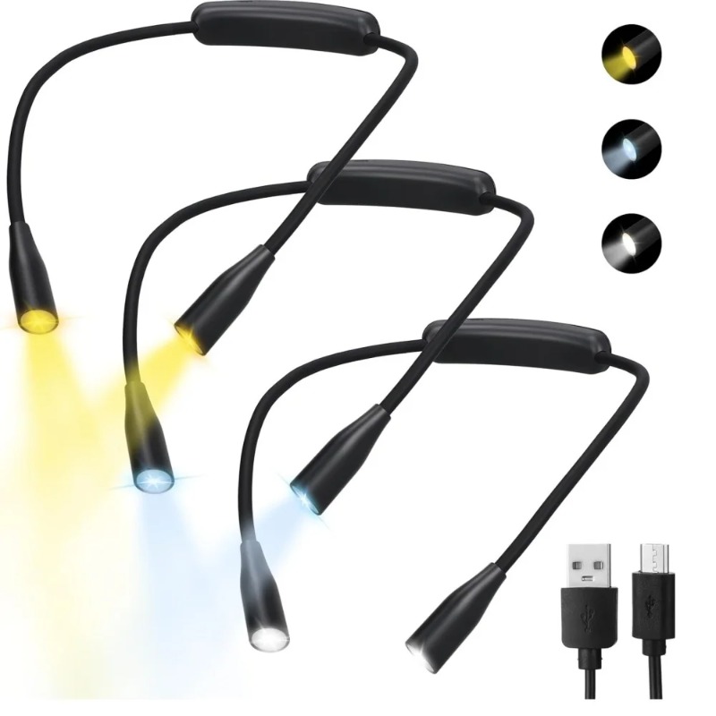 Wiederaufladbare LED-Nackenleselampe mit 3 Farben und 9 Helligkeitsstufen, Flexibler Arm, Nackenlicht zum Lesen von Büchern