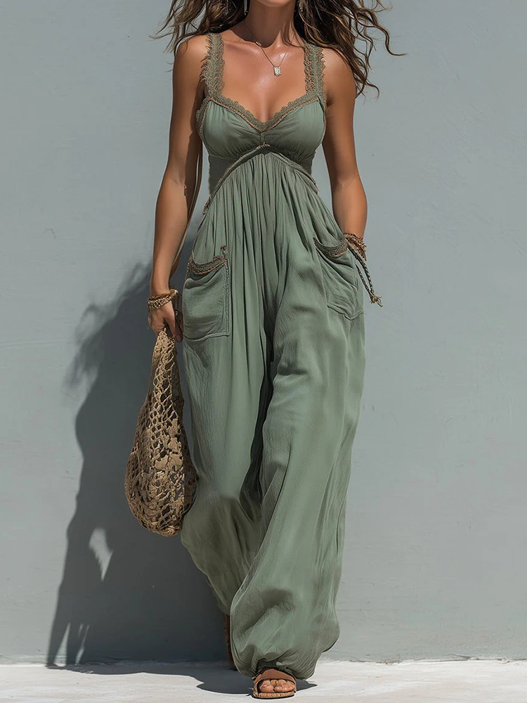 Ärmelloser Jumpsuit mit Spaghettiträgern für Damen, Sommerlicher Einfarbiger Patchwork-Chic-Playsuit, Urlaubs-Mode, Schlichter Rückenfreier Bodysuit 2026