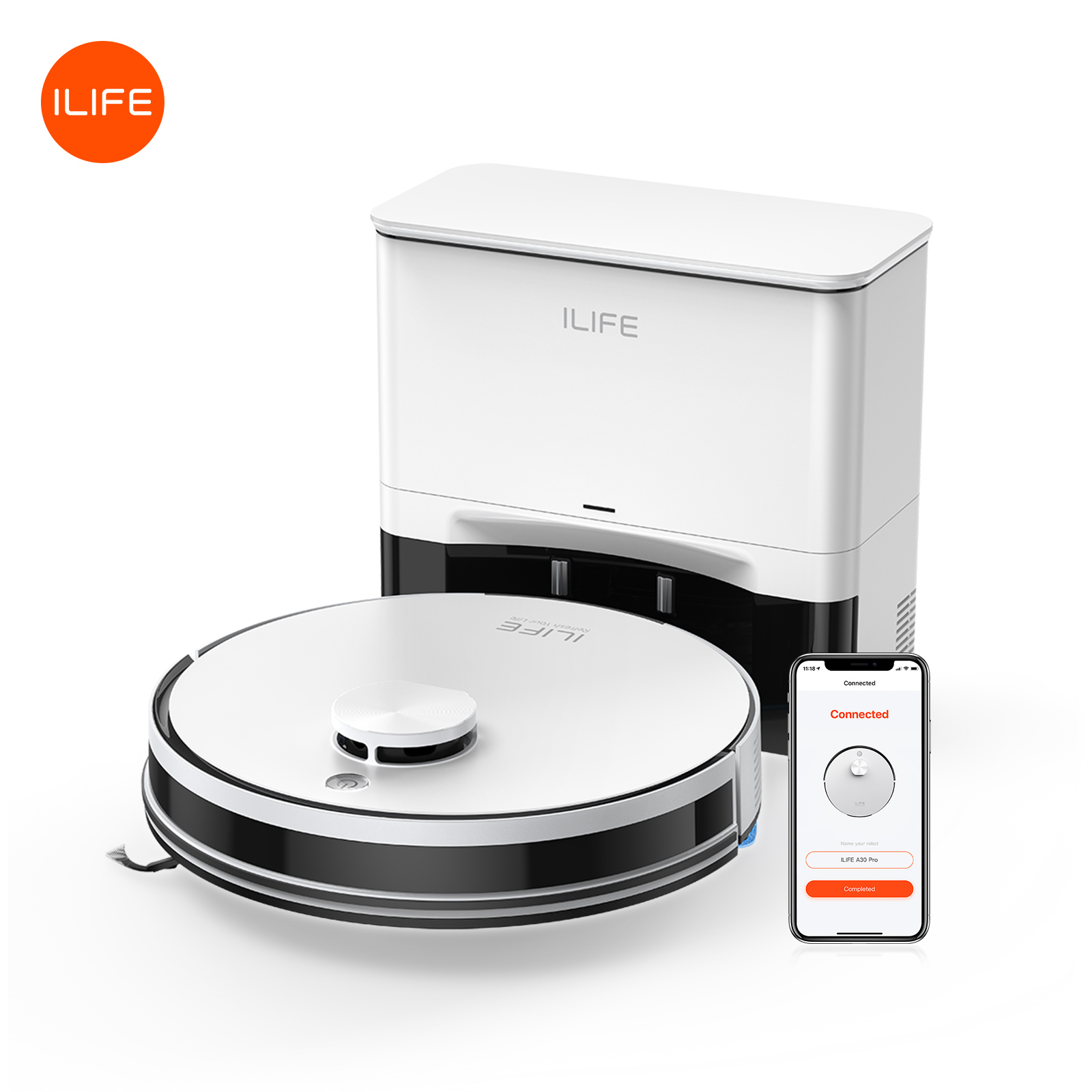 ILIFE A30 Pro Robot Odkurzacz z Automatyczną Stacją Samoczyszczącą, Mocne Ssanie 5000Pa, Nawigacja LDS, 180 Minut Pracy, Funkcja 2-w-1: Mopowanie i Zamiatające, Sterowanie przez Aplikację, Czyszczenie Dywanów i Podłóg w Domu