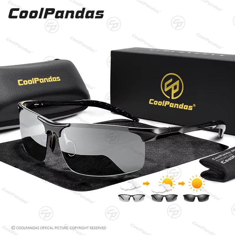 COOLPANDAS อลูมิเนียมโฟโตโครมิกแว่นตากันแดดโพลาไรซ์ผู้ชายป้องกันแสงสะท้อนแว่นตาขับรถแว่นตาคาเมเลี่ยน UV400 กาฟาส เดอ โซล ฮอมเบอร์