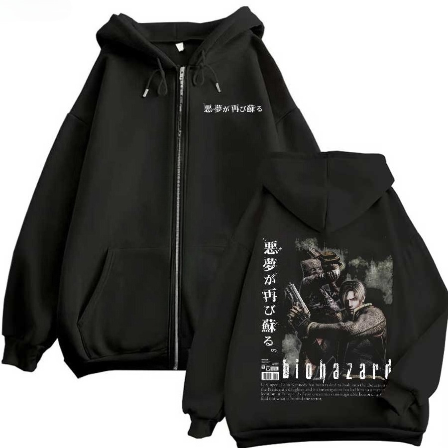 Resident Evil Game Hoodie met capuchon en rits voor heren en dames, met patroonprint, comfortabele hoodie, losse streetstyle