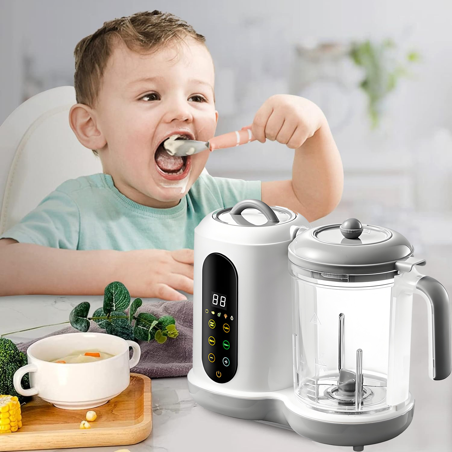 Fabricante de alimentos para bebés, procesador de alimentos para bebés, licuadora de puré de alimentos para bebés todo en uno, molinillo de vapor, máquina de cocción automática sin BPA
