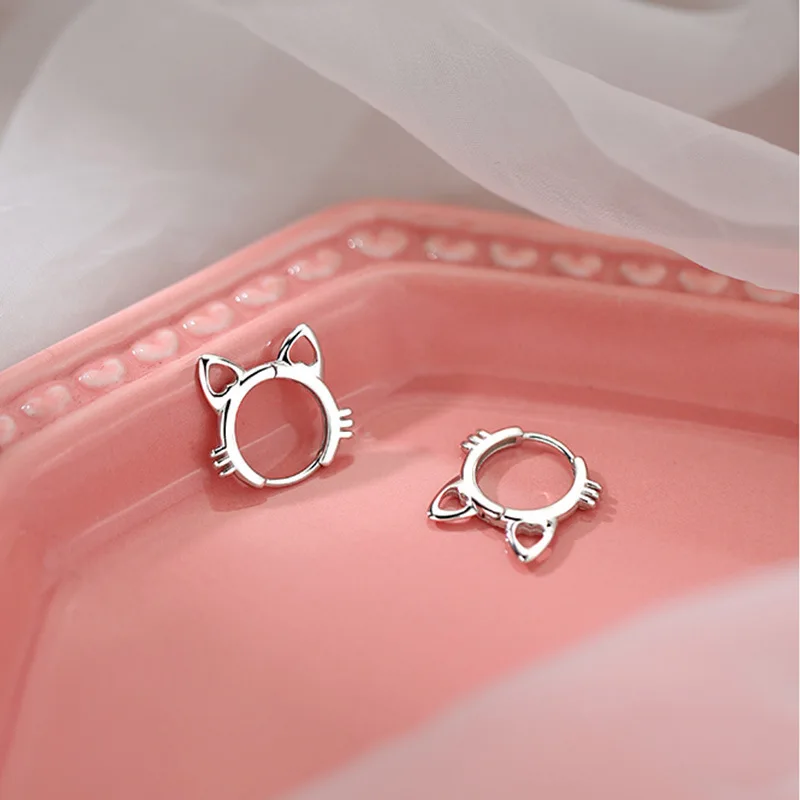 Boucles d'oreilles créoles chat en argent regardé 925, tempérament simple, cadeau de bijoux sexy, chaud et exquis, Semale