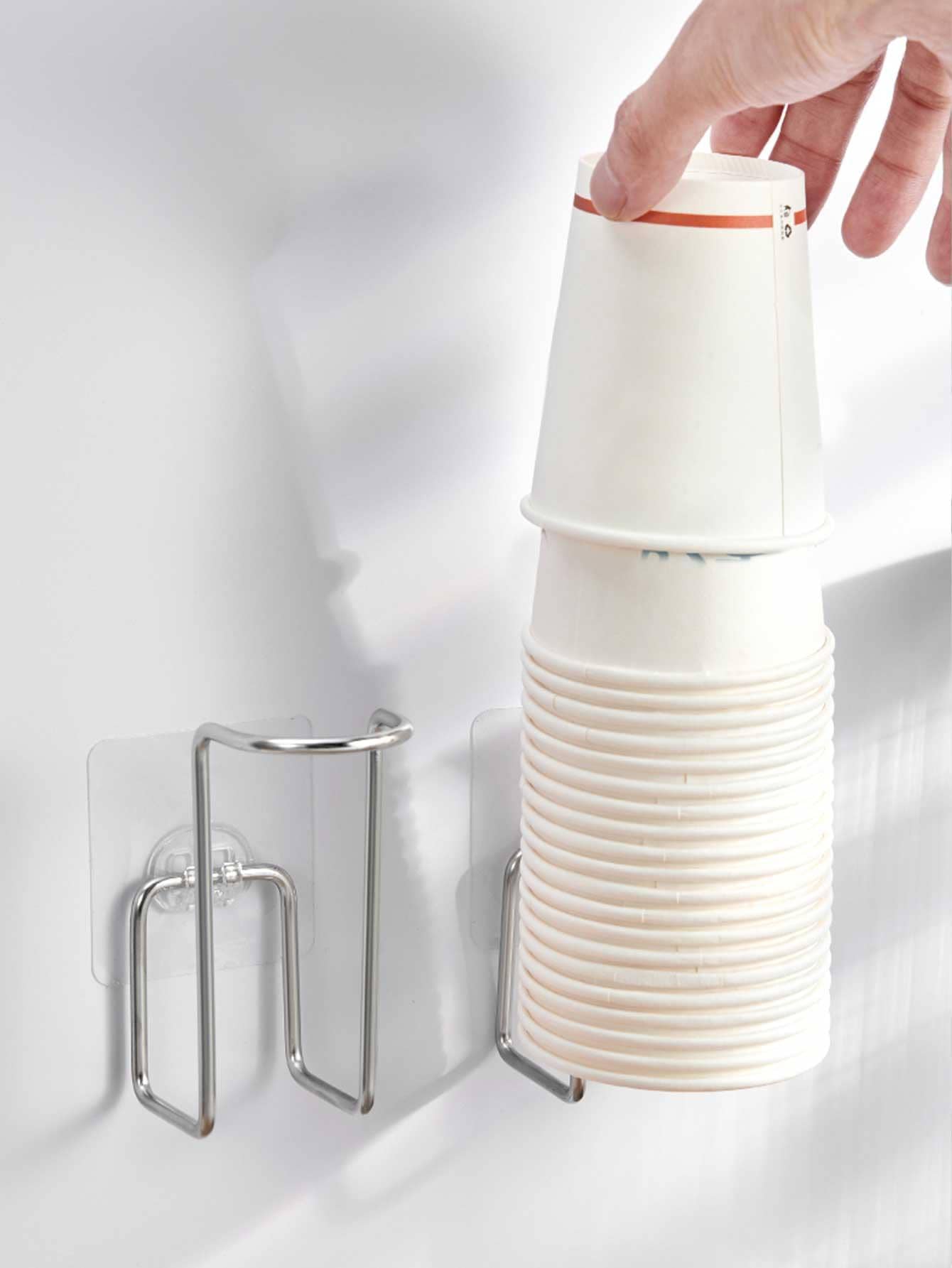 WORTHBUY Estante de almacenamiento de vasos de papel desechables, soporte de almacenamiento de vasos de agua de acero inoxidable montado en la pared sin perforaciones para Cocina
