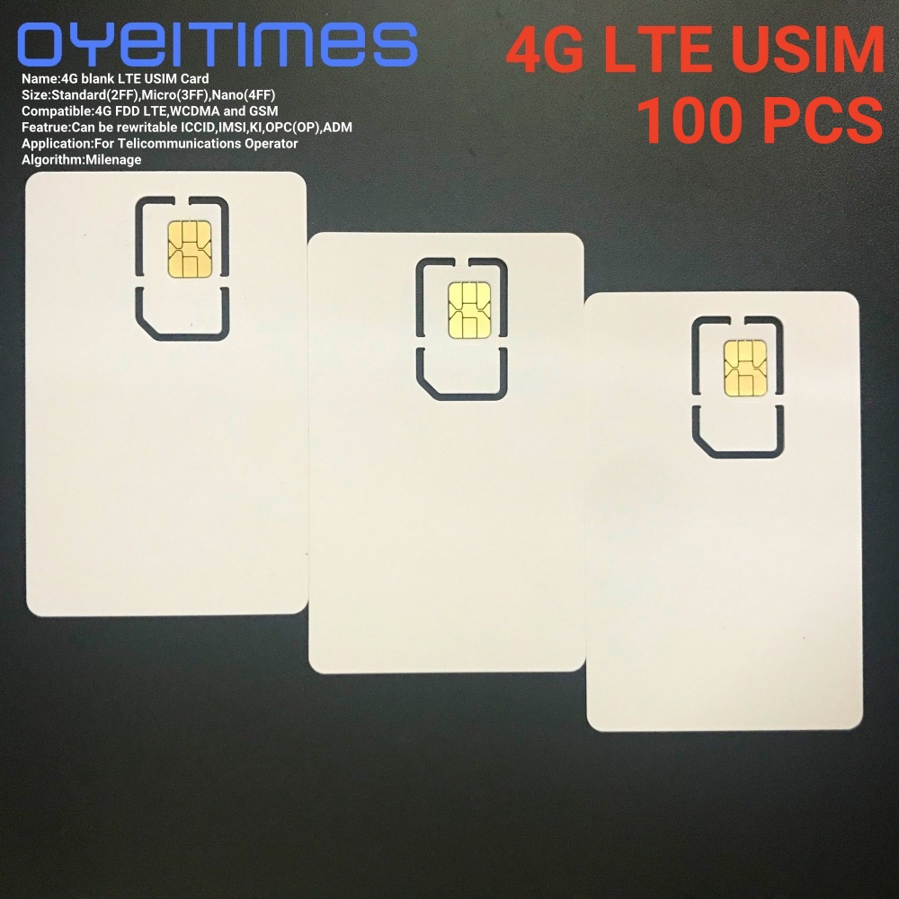 100 unids/lote tarjeta SIM USIM en blanco programable grabable 4G LTE WCDMA GSM Nano tarjeta Micro SIM con Micro Nano tamaño 2FF 3FF 4FF 3 en 1