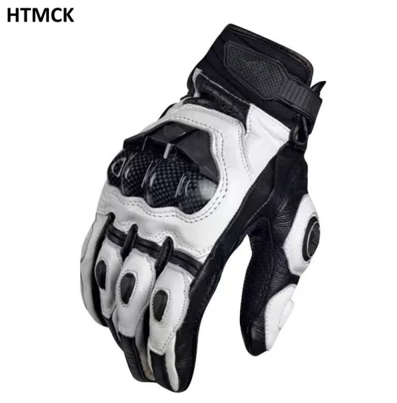 Touch‑Screen Motorcycle Full Finger Gloves, Goat Skin Shock‑Proof Breathable Protective Riding Gloves Adjustable Strap Men Women