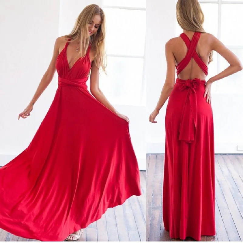 เซ็กซี่แฟชั่น BandageLong ผู้หญิงสาวฤดูร้อน Boho หญิงชุดยาวสีแดงแฟชั่นเชือกผ้าพันคอ Dresses สําหรับงานปาร์ตี้