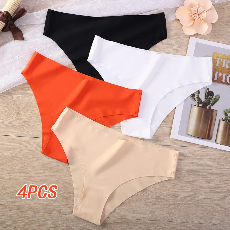 Tongs sans couture pour femmes, 4 pièces, taille en V, extensibles, respirantes, culottes Sexy, sous-vêtements, paquet de 4