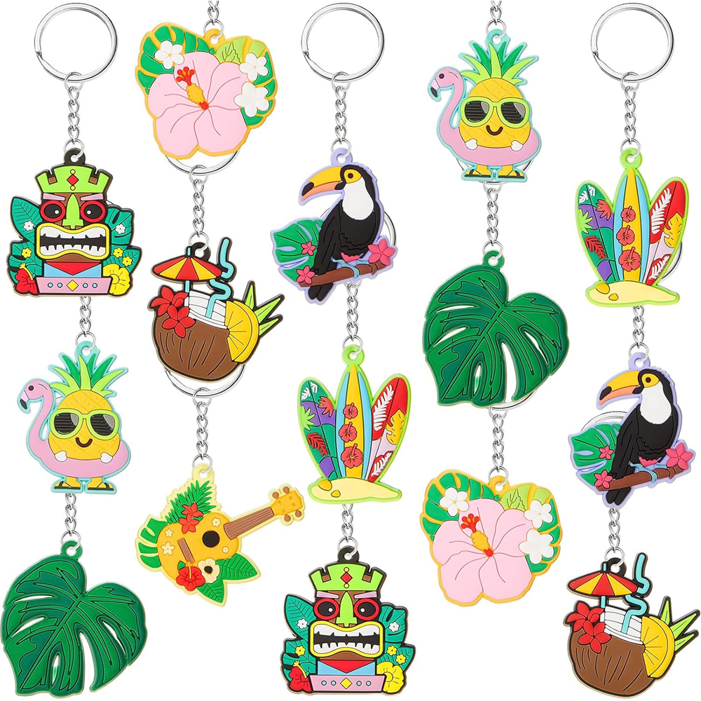 Llaveros hawaianos de verano, llaveros de flamenco, piña, tabla de surf Tropical, Aloha, playa, piscina, fiesta, regalo de vacaciones, suministros, 24