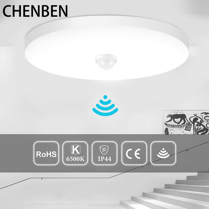 Lampa sufitowa z czujnikiem ruchu PIR LED 15W 20W 30W 40W 220V do oświetlenia korytarza, garażu, schodów, balkonu, lustra