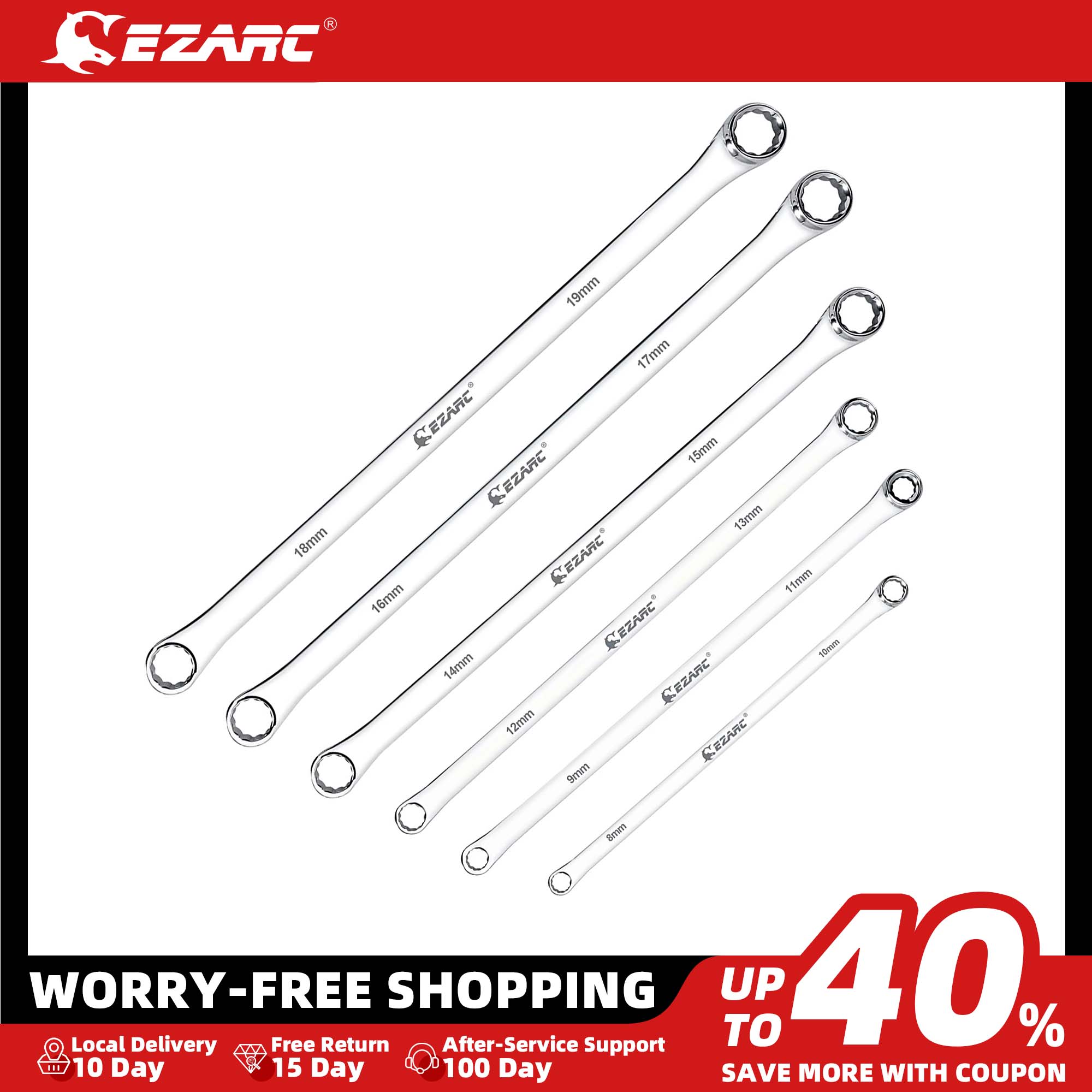 EZARC bardzo długi klucz płaski kombinacja metryczna trwały klucz lotniczy CRV 8mm-19mm klucze lotnicze ze stali chromowo-wanadowej