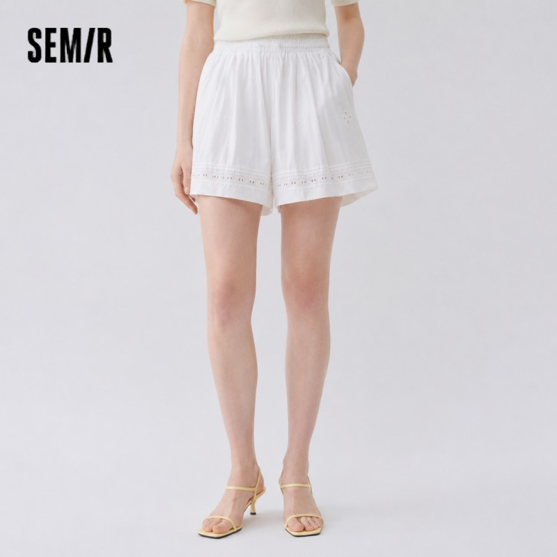 Женские брюки Semir: повседневные, с вышивкой, белые, свободные, минималистичные, нежные, летняя мода 2026, на каждый день
