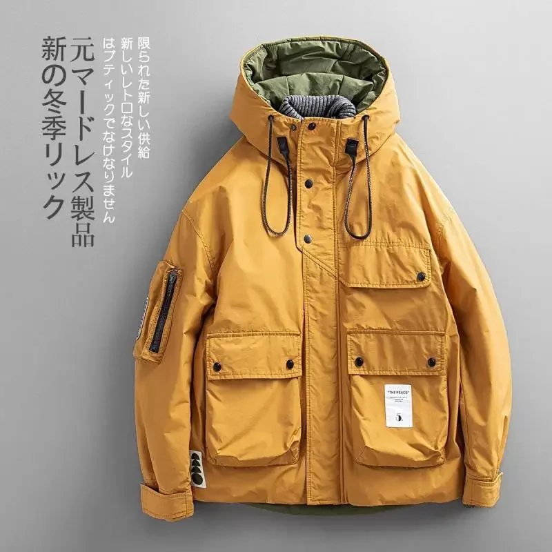 メンズフード付きミリタリーボンバージャケット,防風,暖かく,厚い,マルチポケットコート,ウインドブレーカー,カジュアル,カナダ,冬
