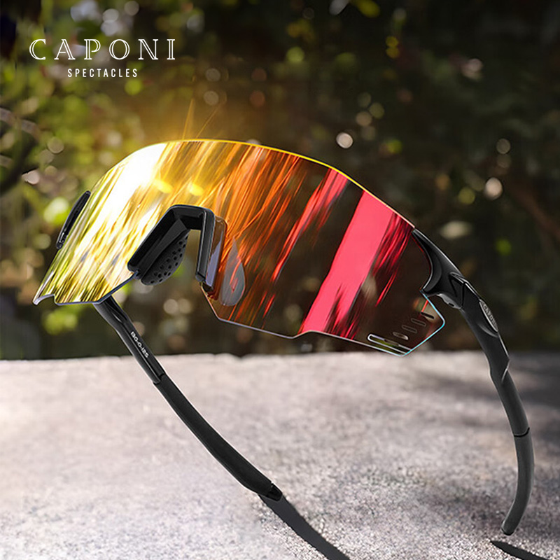 CAPONI Sport Heren Zonnebril TR-90 Gradiënt Meekleurende Bril Voor Mannen UV400 Nieuw Ontwerp Anti Stof Winddicht Brillen BS23812