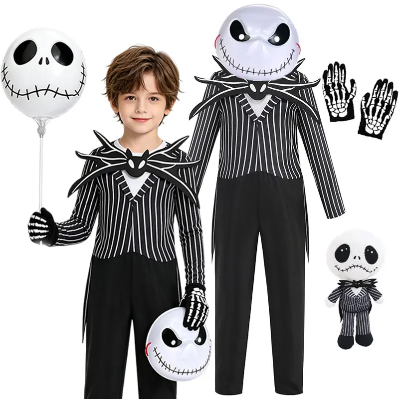 Disfraz de Jack Skellington para niños, disfraz de pesadilla antes de Navidad, traje a rayas para niños, conjunto de disfraces para fiesta de Halloween