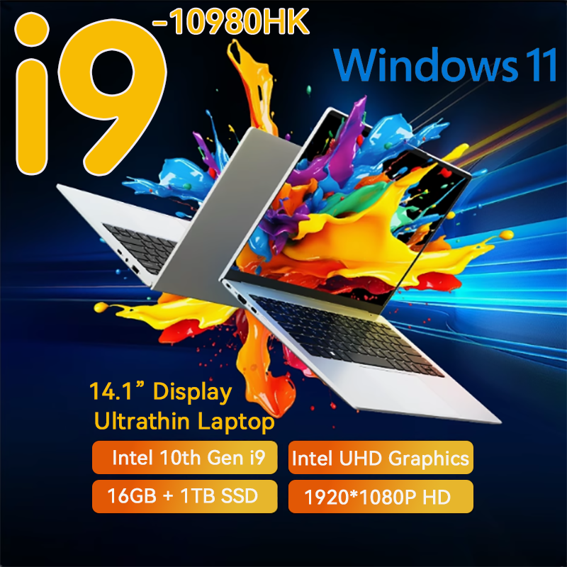 Nuevo portátil Intel Core i9-10980hk de 14,1 pulgadas con Windows 11, 16 GB de RAM, 1/2 TB de SSD M.2, portátil para juegos 4K HD, portátil Intel i9