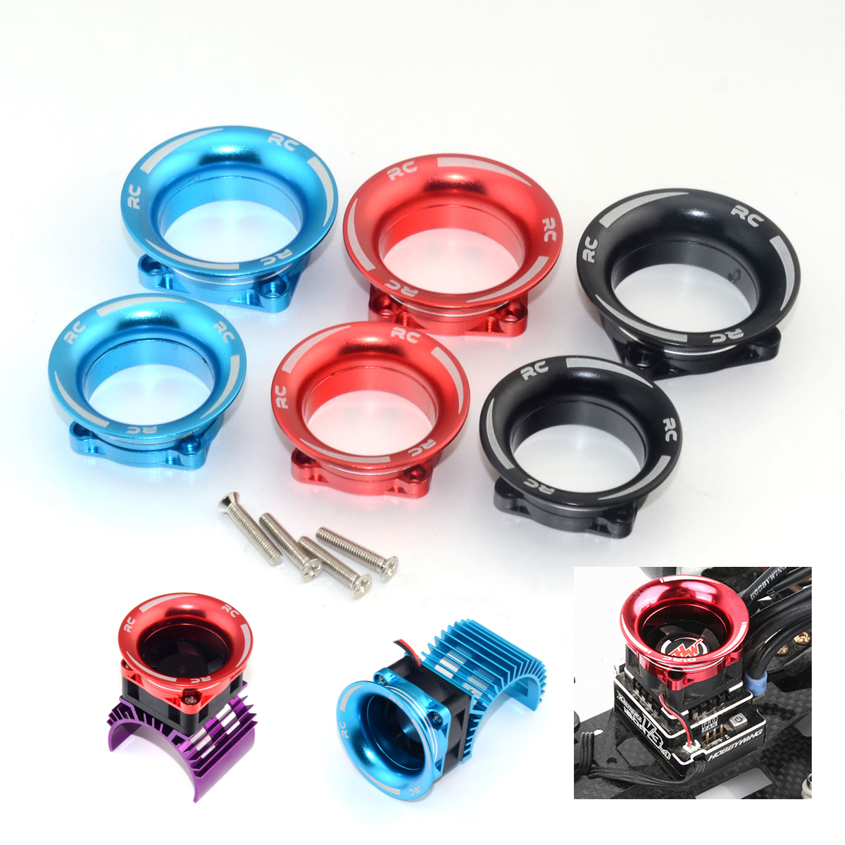 Seria 25mm 30mm Osłona wentylatora chłodzącego Kanał chłodzenia powietrzem dla silnika 380 550 3650 / Radiator ESC 1/10 1/8 Sakura D3 D4 HSP RC Car