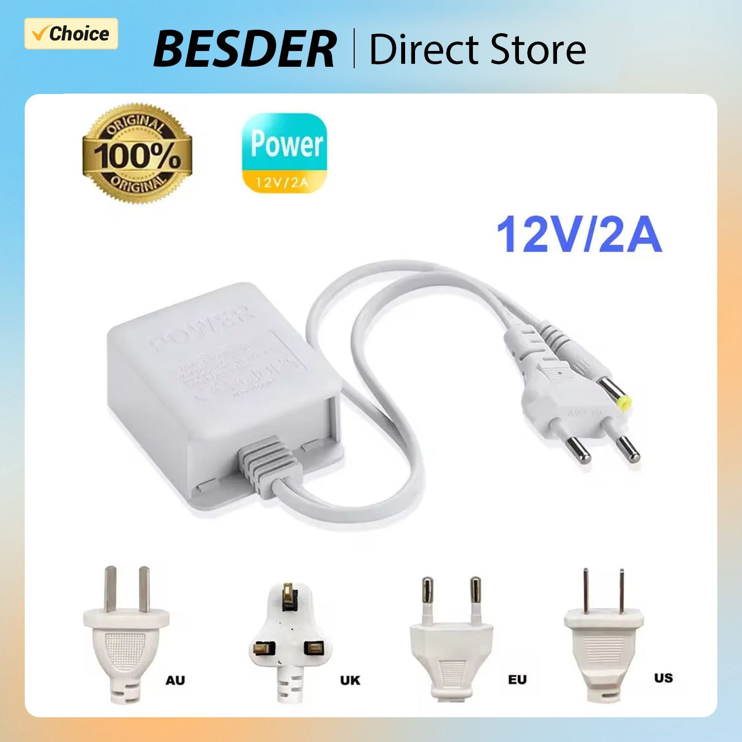 AC 100-240V entrada DC 12V 2A fuente de alimentación de salida EU/AU/UK/US enchufe adaptador de corriente cargador para seguridad CCTV Ip/AHD/cámara analógica