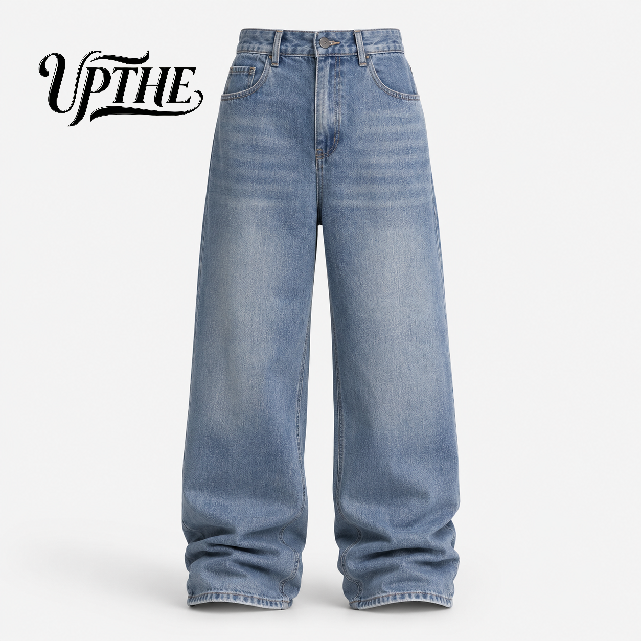 Calças Jeans Masculinas UP.THE de Lavagem Clara, Estilo Baggy com Perna Larga, Calças de Denim Oversized Y2K, Calças Vintage de Caimento Relaxado para Looks Casuais Diários