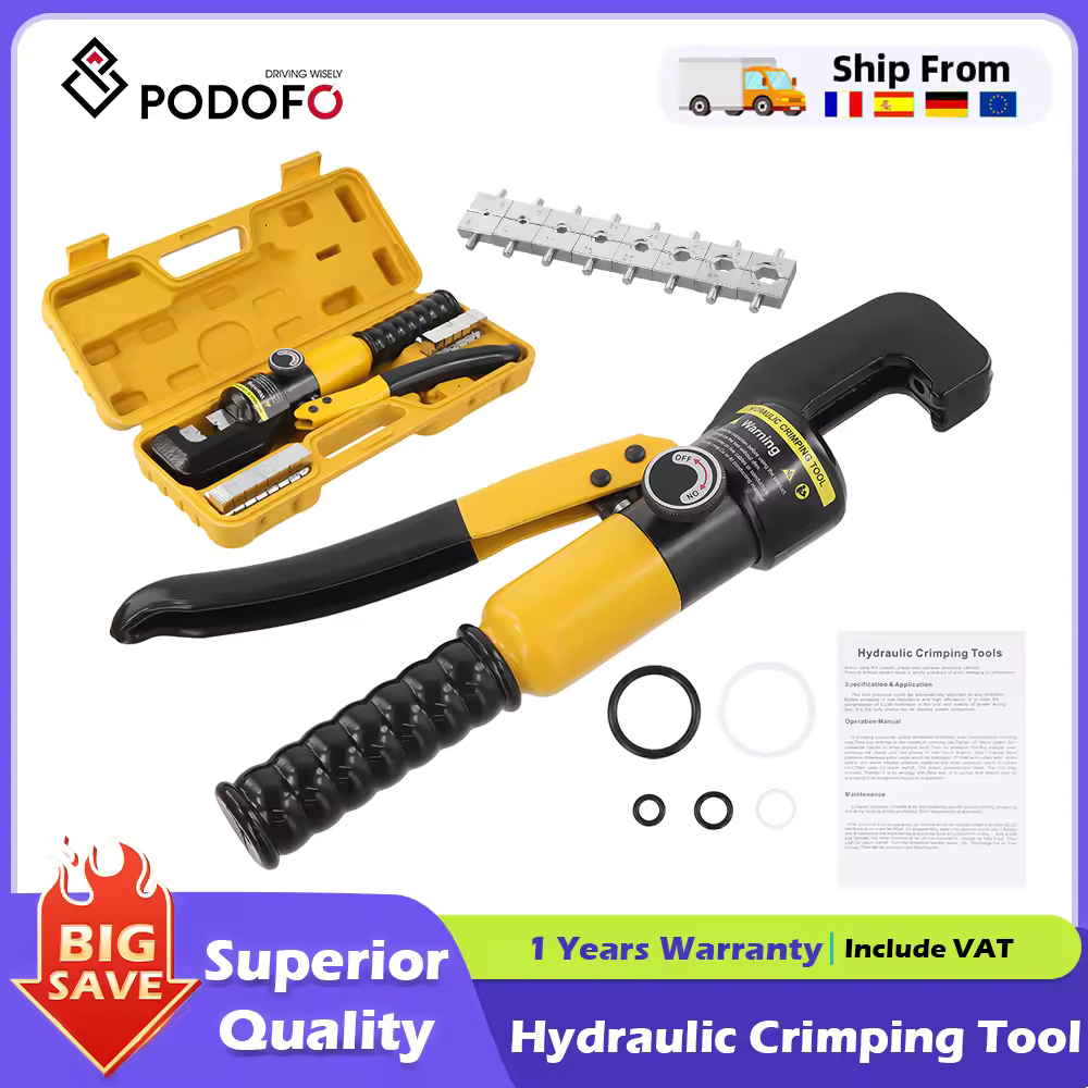 Podofo 10T Hydrauliczna Zaciskarka do Kabli YQK-70, Zaciskarka do Końcówek Kablowych 12-2/0 AWG, Hydrauliczne Szczypce z Pudełkiem do Przechowywania