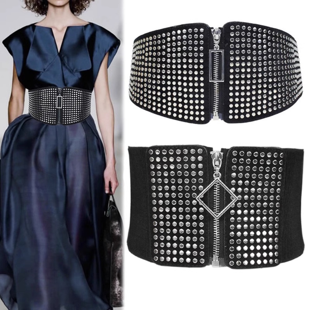 Cinturón elástico ancho de moda europea para mujer, suéter decorativo, cinturón ancho con remaches, cinturón para invierno