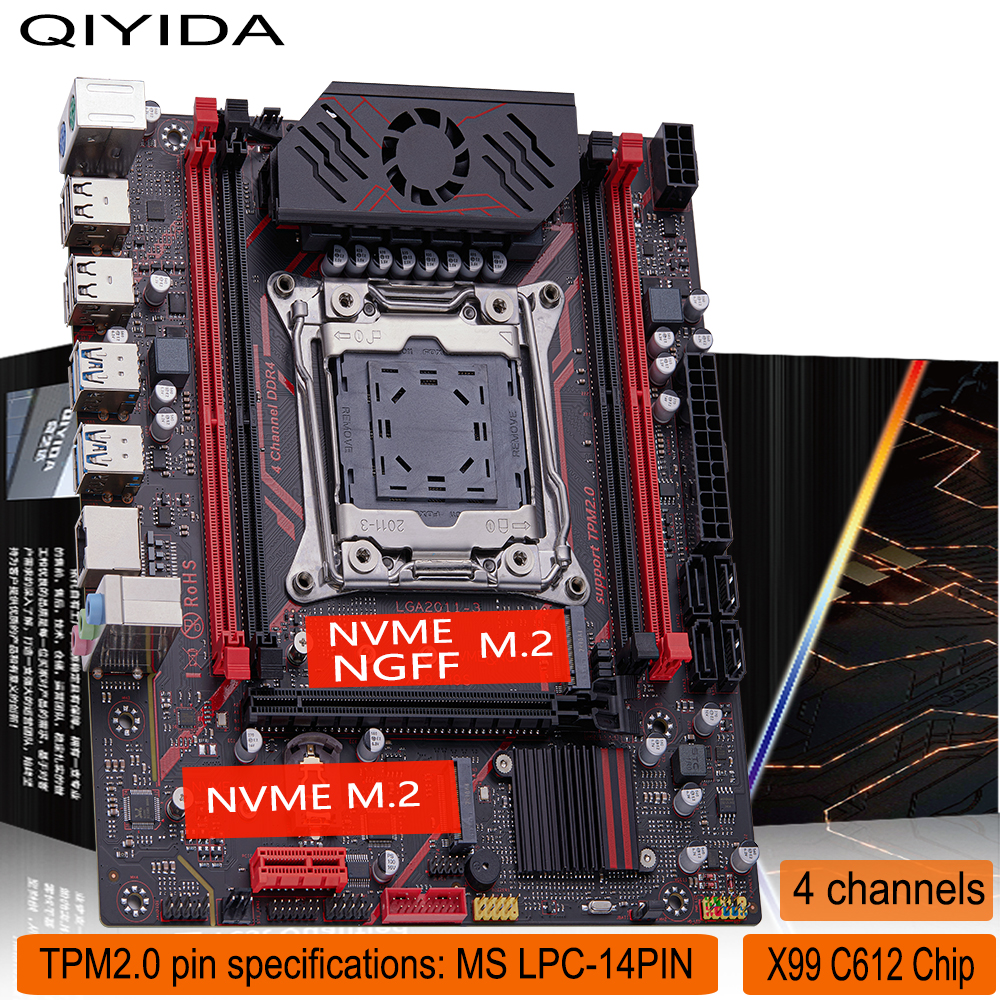 Placa-Mãe QIYIDA X99 com Interface TPM 2.0 LGA 2011.3, Suporte NVMe NGFF M.2, 4 Canais, Chipset X99 C612, Memória DDR4, SATA 3.0, USB 3.0