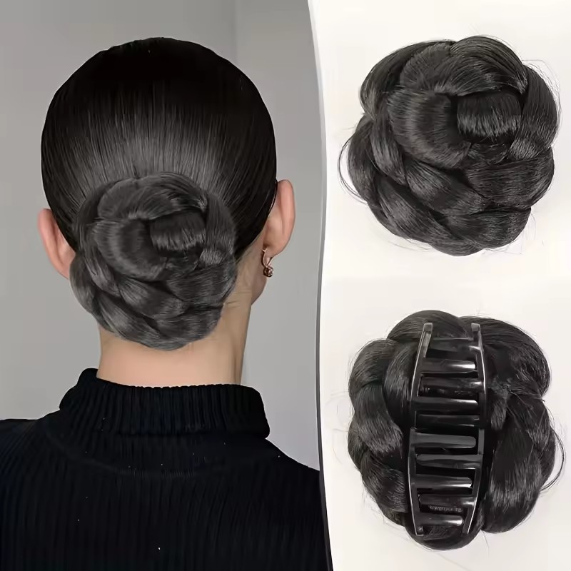 Synthetische haaraccessoires voor dames, met clip, gevlochten knot, pruik, chignon