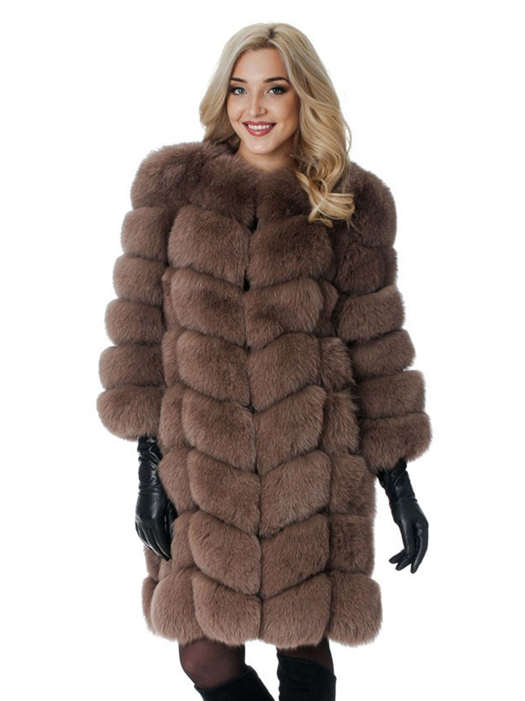 ZADORIN moda europea gabardina larga de 90cm abrigo de piel de zorro sintética para mujer chaqueta de piel esponjosa cálida con empalme de piel de lujo abrigo de invierno