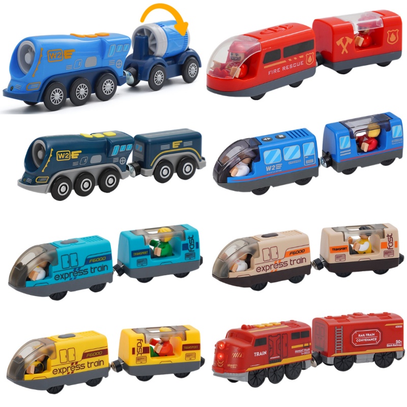 Batteriebetriebene Lokomotive, elektrisches Zug-Set, magnetisches Lokomotive-Schlitzspielzeug aus Druckguss, passend für Holzschienen-Schienenspielzeug, Holzeisenbahn