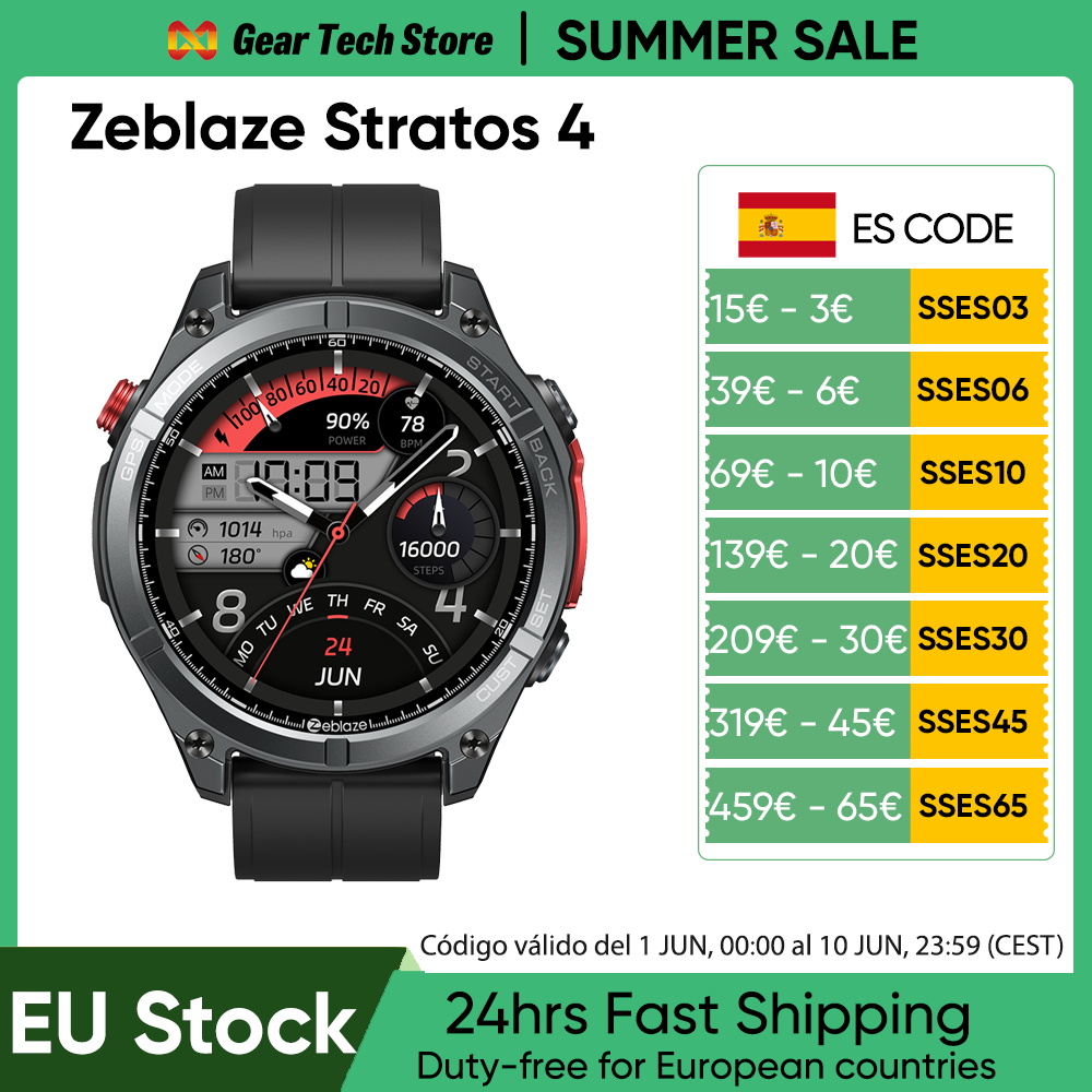 Reloj Inteligente Zeblaze Stratos 4 con Pantalla AMOLED de 1.43 Pulgadas, Brújula Integrada, Altímetro Barométrico, Linterna, GPS, Llamadas de Voz