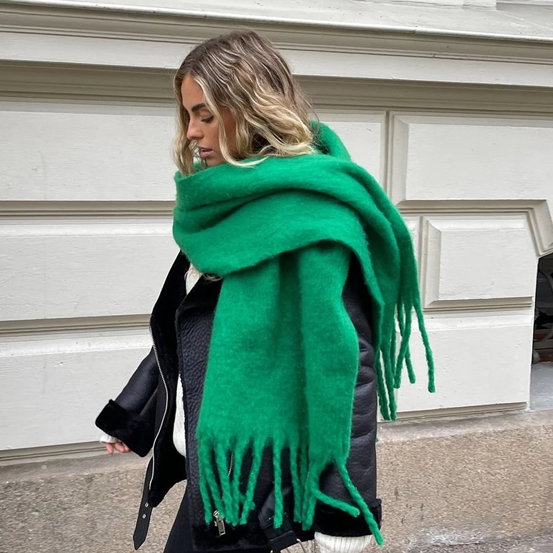Cor sólida feminino grosso xale cachecol inverno quente moda pashmina cachecóis longo borla hijab roubou bufanda mujer