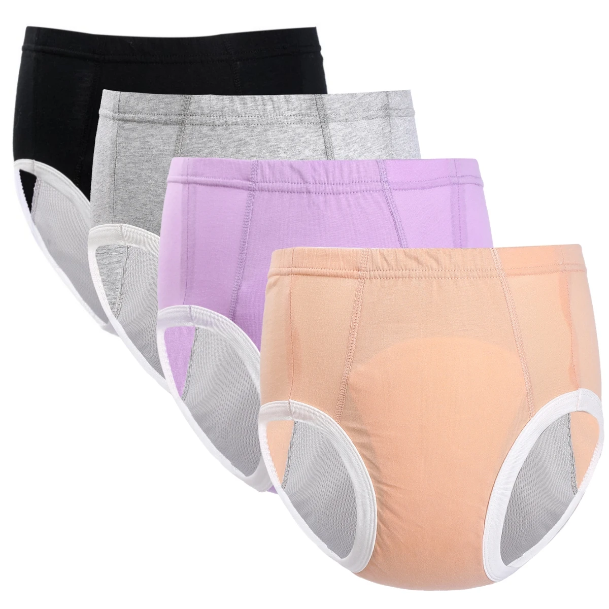 Fraldas de Pano Reutilizáveis para Adultos, 4 Cores, Calças Absorventes Laváveis para Incontinência, Fralda de Pano de Algodão Puro Confortável e à Prova de Vazamentos para Idosos